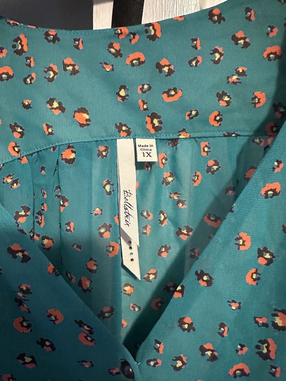 Bellatrix Teal Floral-Print Button-Front Blouse - Picture 2 of 3